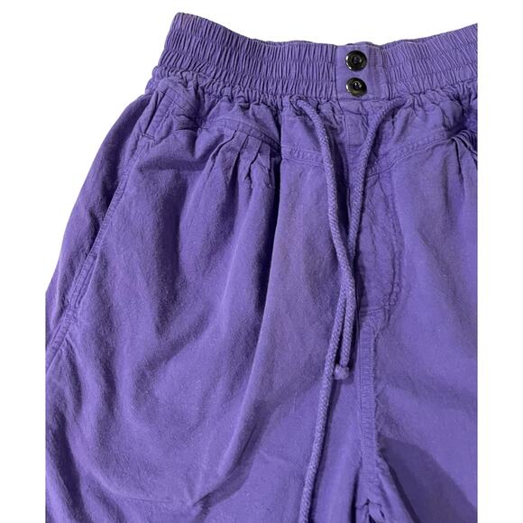Vintage 90s Blue Cabana Shorts Women’s Purple Pleated 100% Cotton Pockets Sz S - Picture 3 of 5